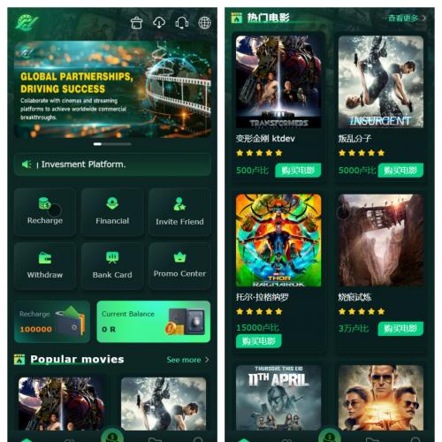 海外英文版电影投资理财源码前端html+后端PHP